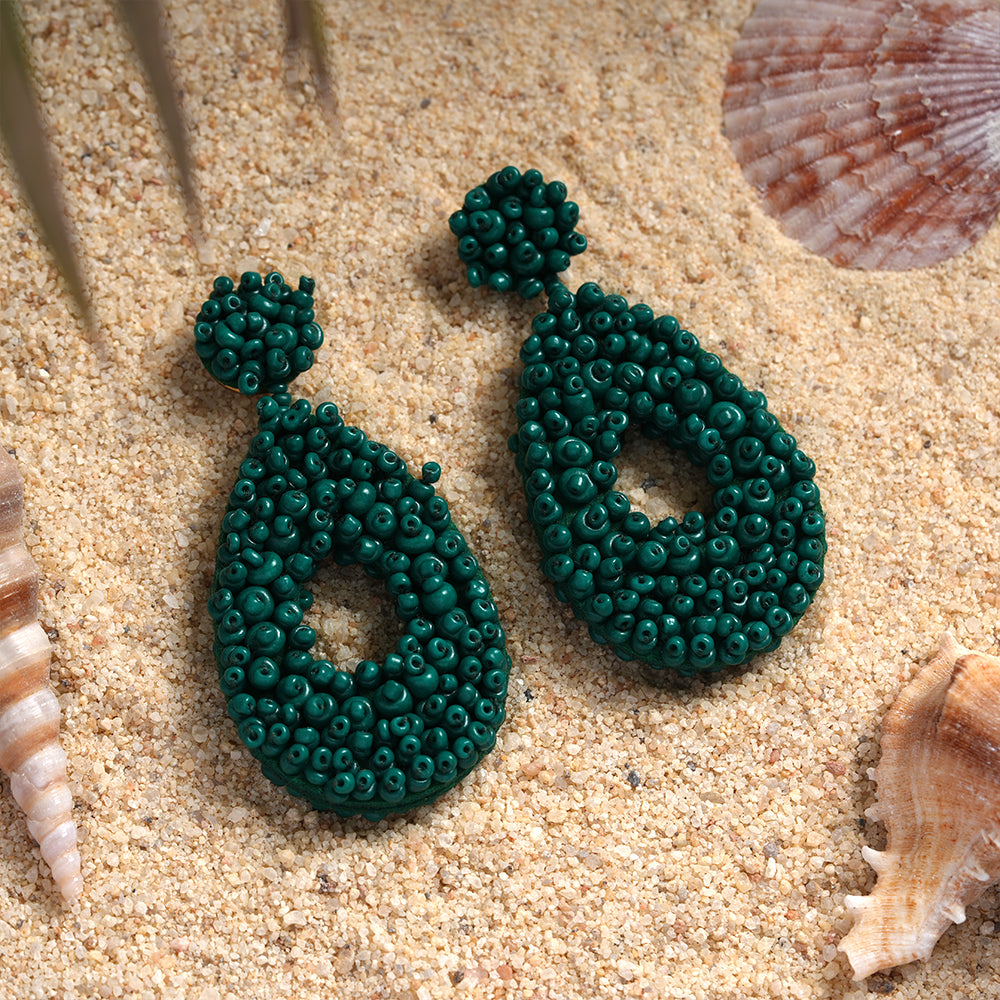 Auric Blaze- Beaded vibrant dangler earrings(Green)