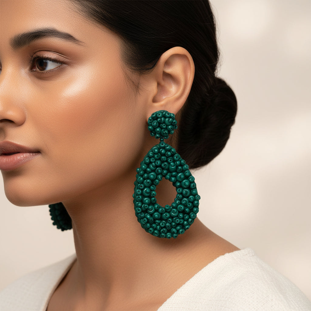 Auric Blaze- Beaded vibrant dangler earrings(Green)