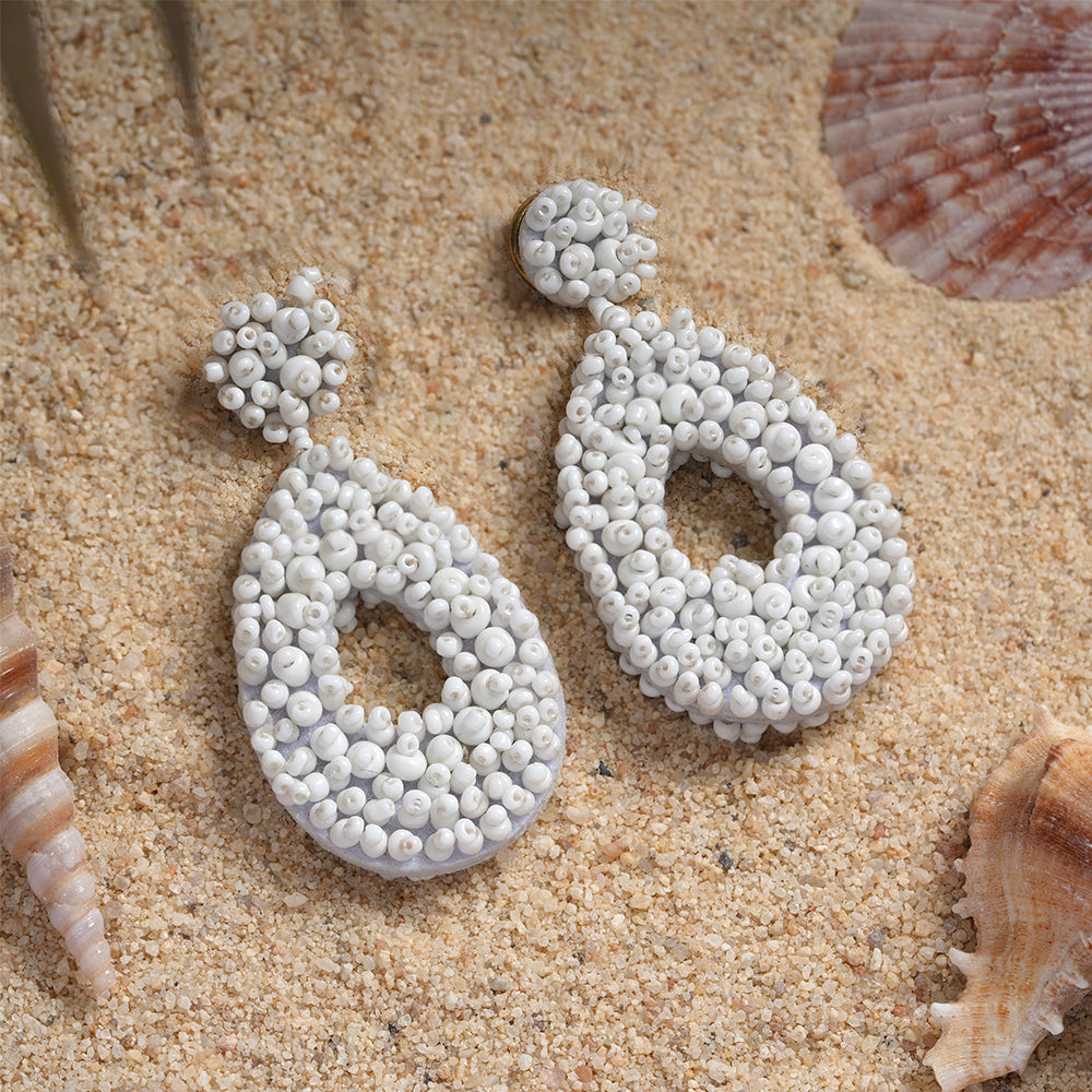 Auric Blaze- Beaded vibrant dangler earrings(White)