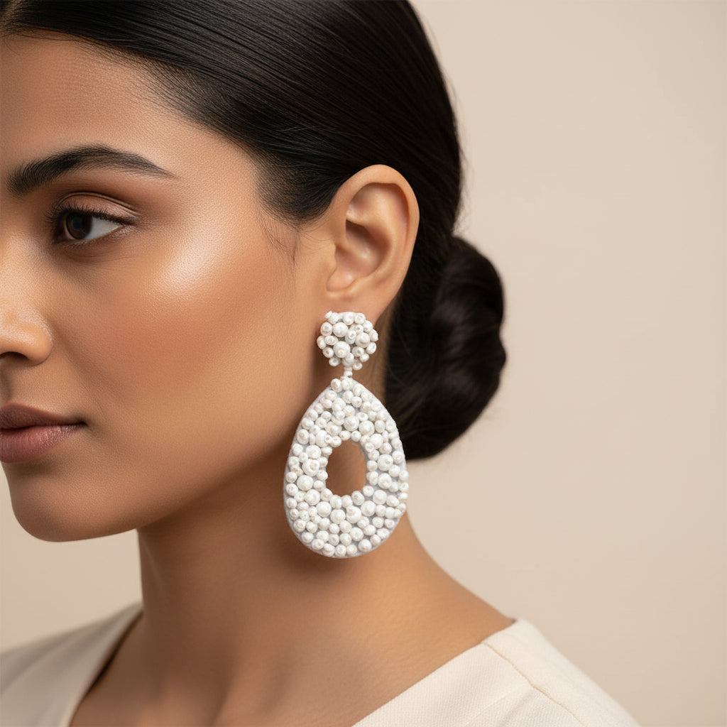 Auric Blaze- Beaded vibrant dangler earrings(White)