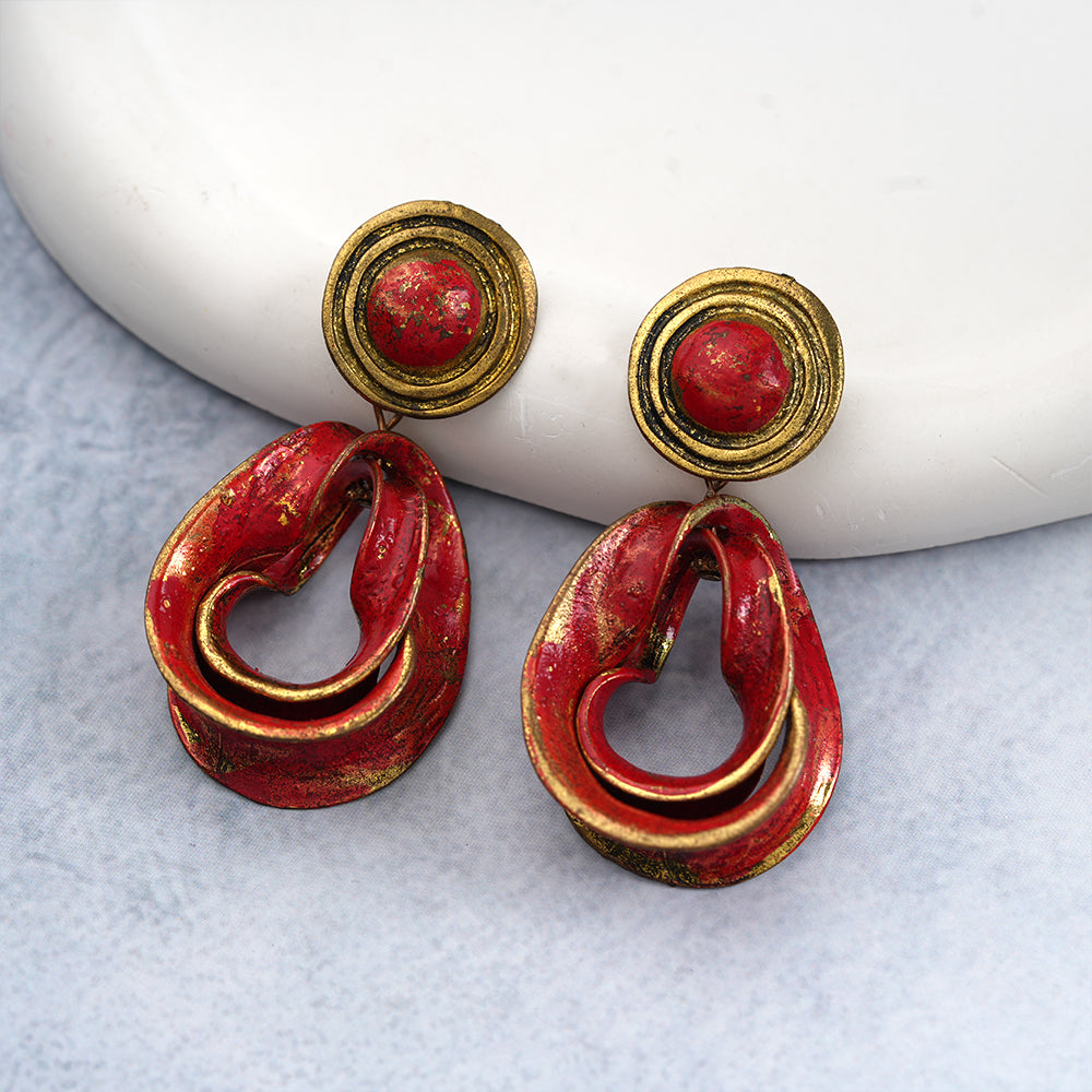 Rosy Rdiance- Golden and red plated dangler earrings