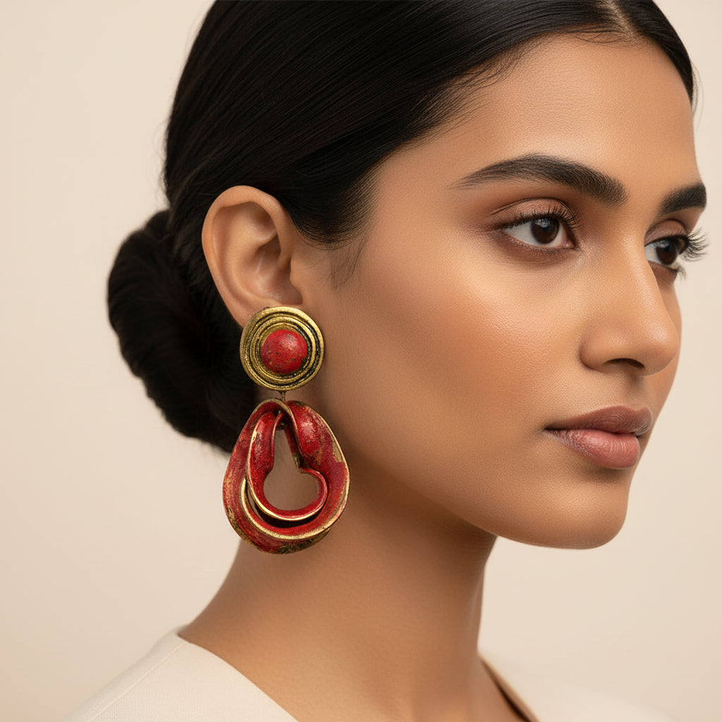 Rosy Rdiance- Golden and red plated dangler earrings