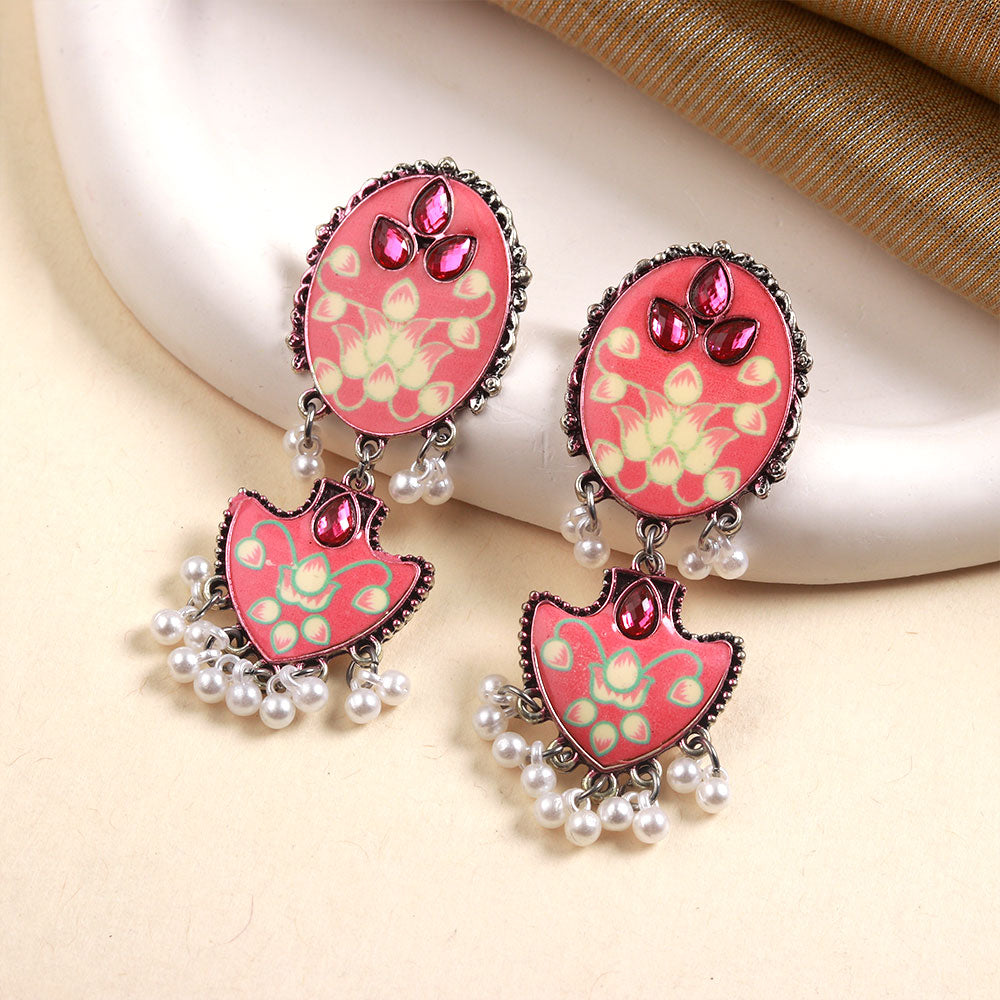 Brush bloom- Hand painted dangler earrings