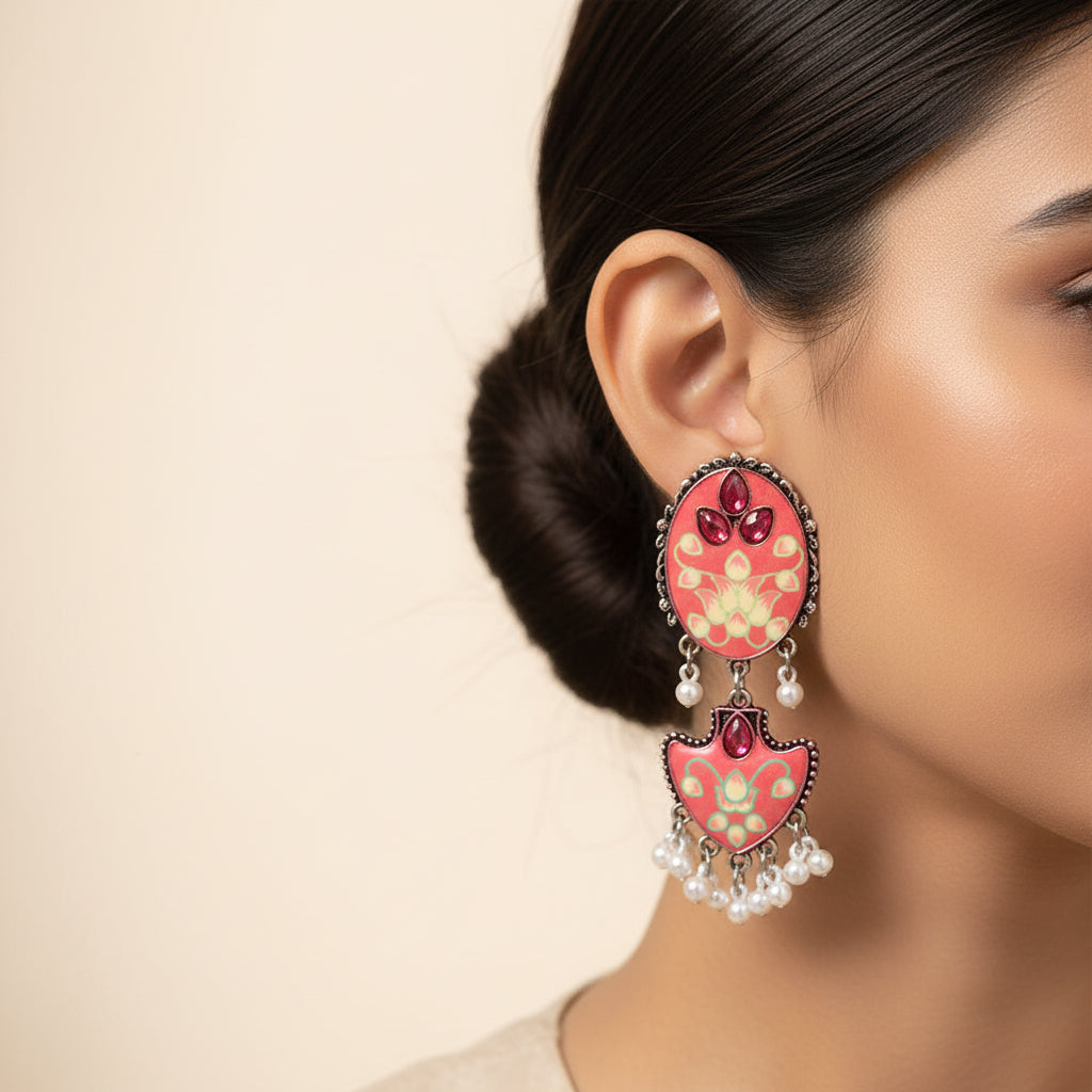Brush bloom- Hand painted dangler earrings