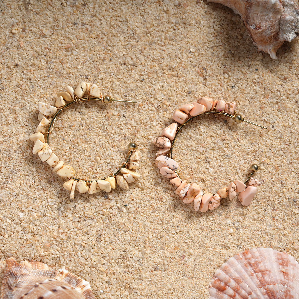 Sweet Shells- Shell stone framed Hoops earrings