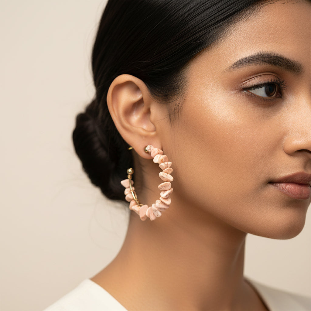 Sweet Shells- Shell stone framed Hoops earrings