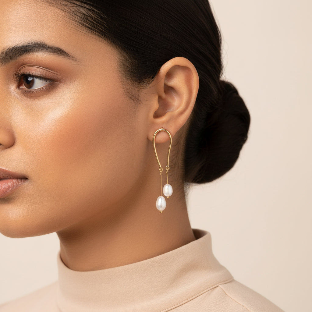 Golden Drew- Hanging Pearl dangler earrings