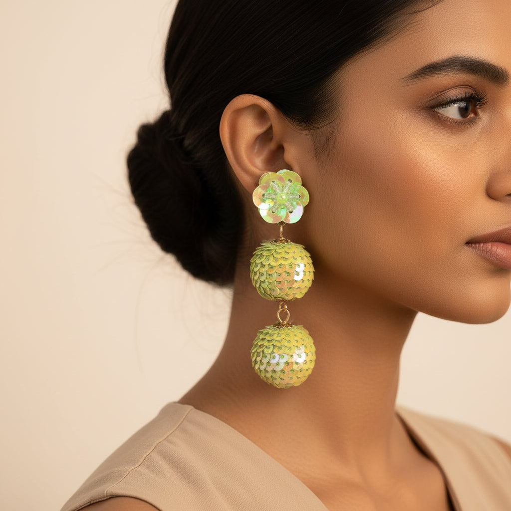 Blingy Beauty- Sequin floral dangler earrings