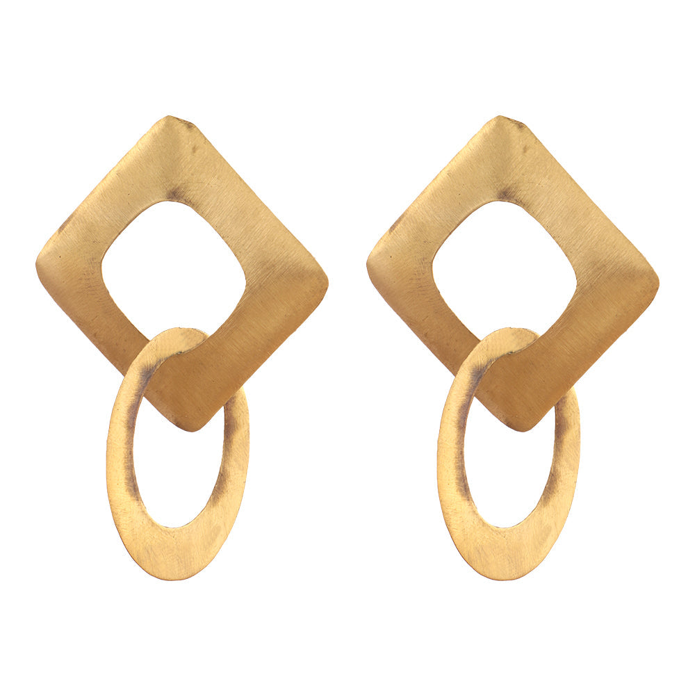 Square Halo- Golen Dangler Earrings