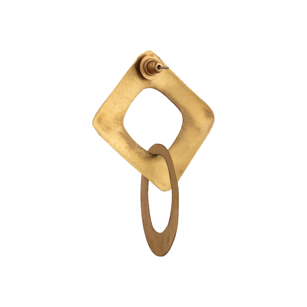 Square Halo- Golen Dangler Earrings