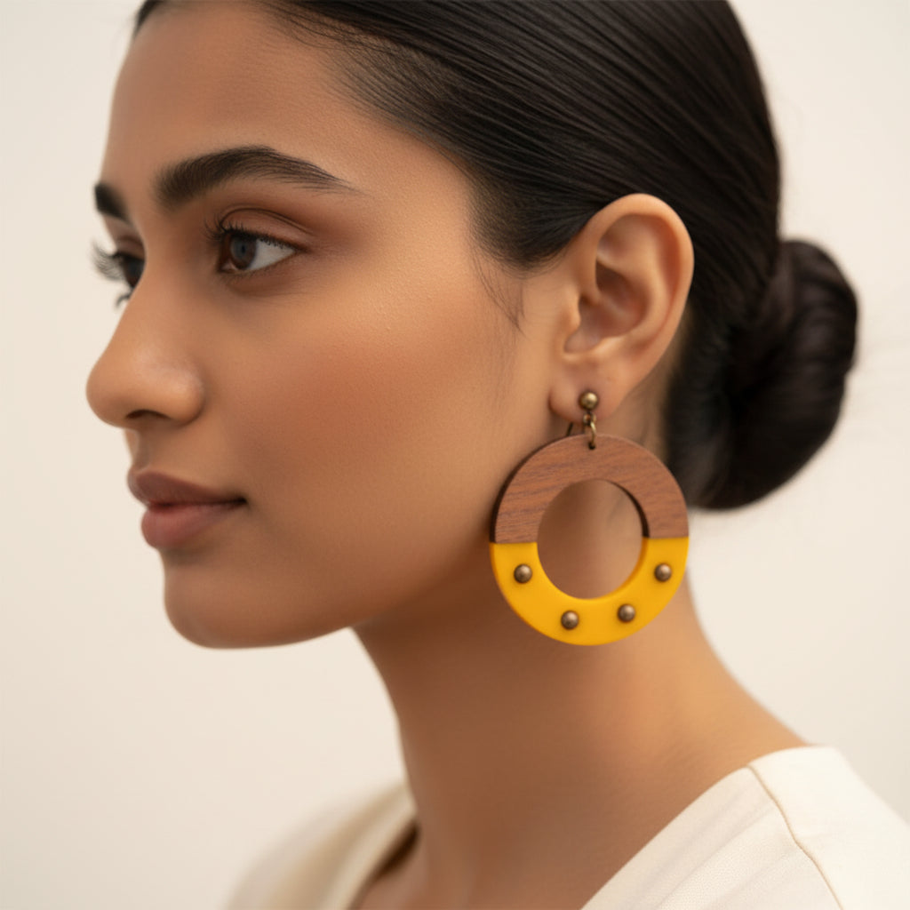 Lava Arc- Wooden Dangler Earrings