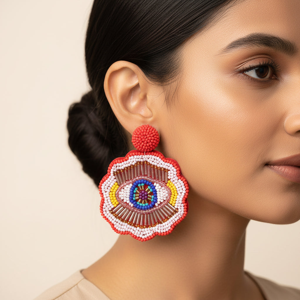 Echo Thread- Eye shape beaded Dangler earrings
