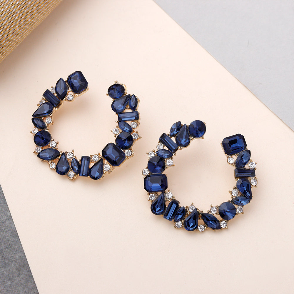 Polish Bead- Stone studded stud earrings(Blue)