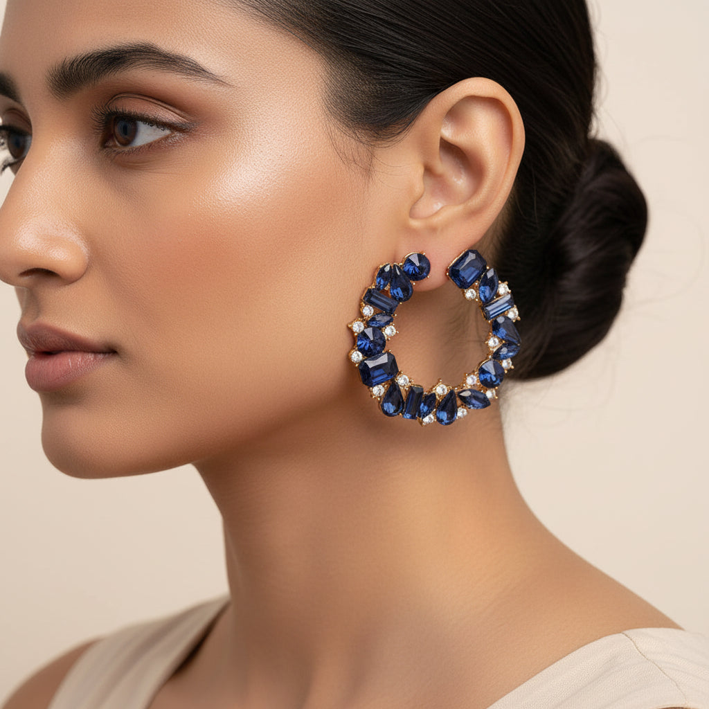 Polish Bead- Stone studded stud earrings(Blue)