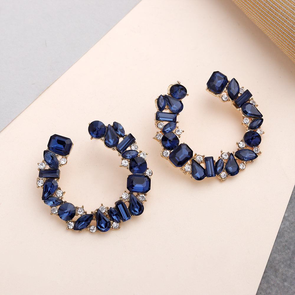 Polish Bead- Stone studded stud earrings(Blue)