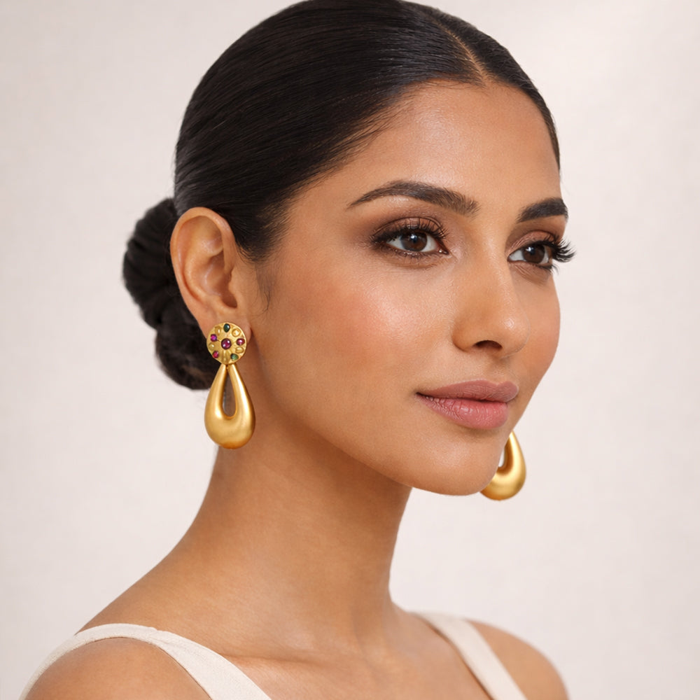 Golden Dynasty- Stone studded Dangler earrings