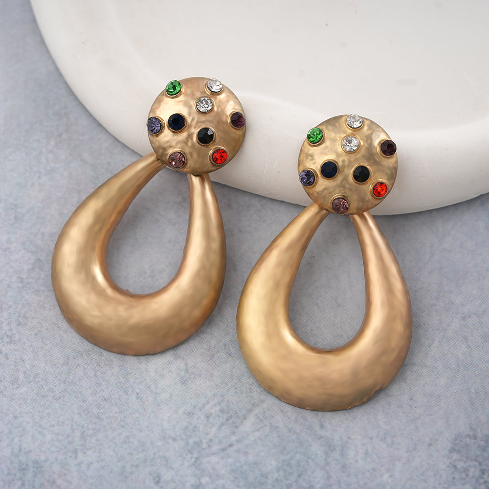 Golden Dynasty- Stone studded Dangler earrings