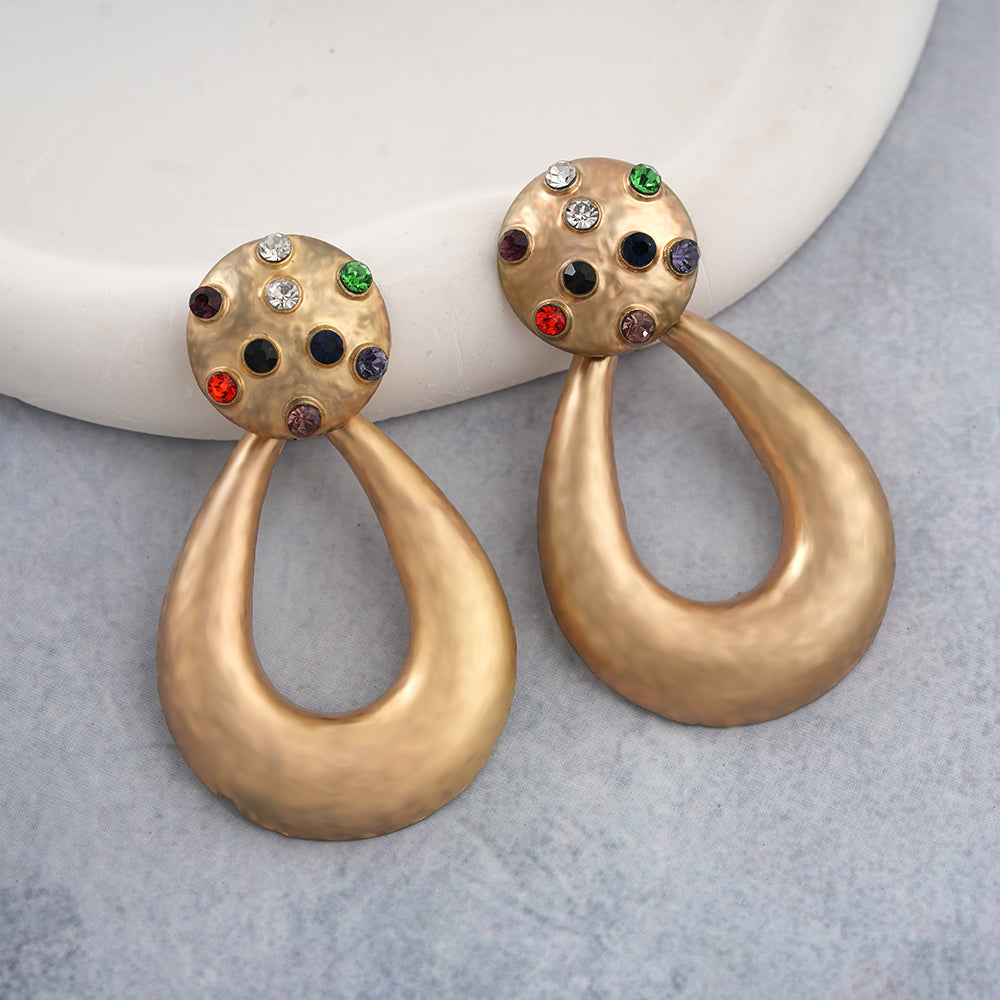 Golden Dynasty- Stone studded Dangler earrings