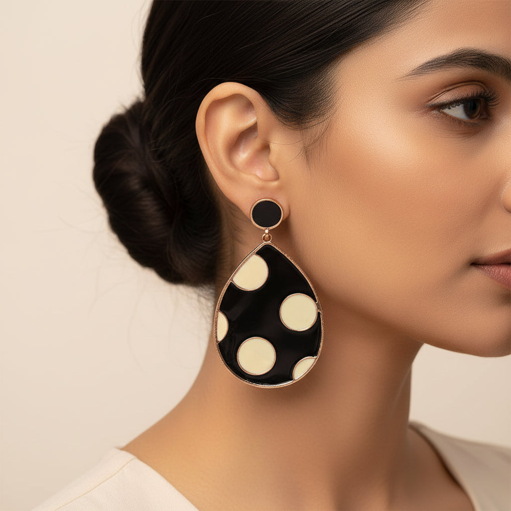 Polka pretty- Polka dotted dangler earrings