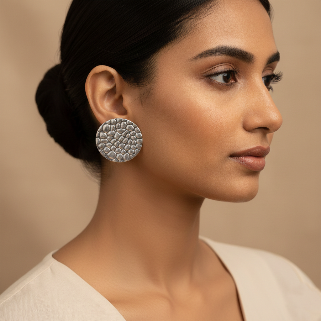 Dew Pebble- Silver stud earrings