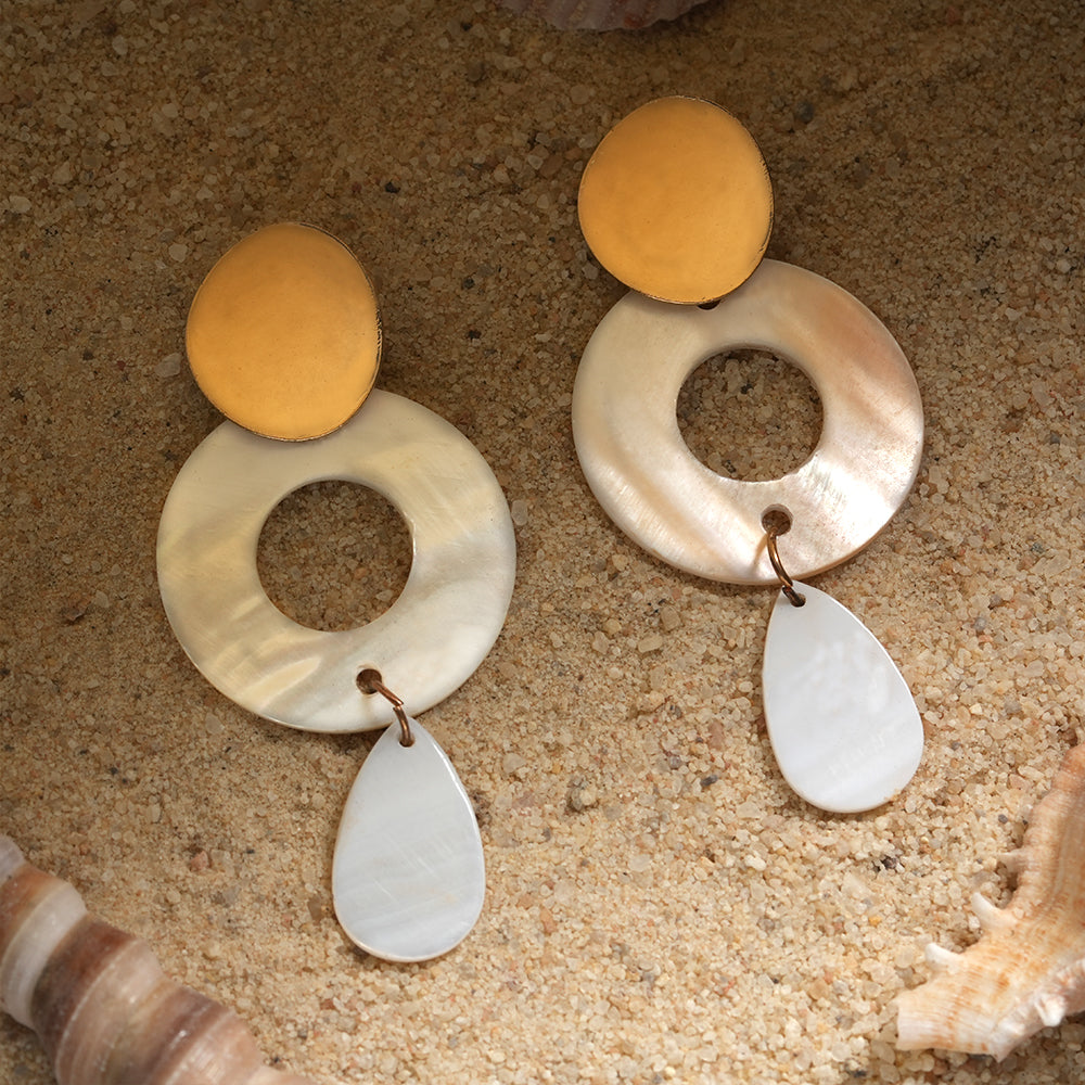 Golden Curve- Marble texture Dangler earrings