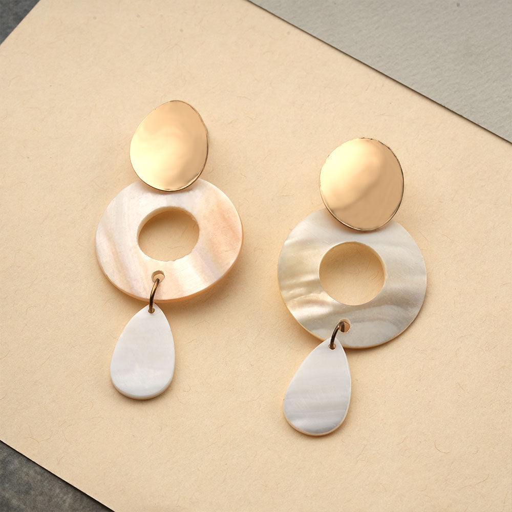 Golden Curve- Marble texture Dangler earrings