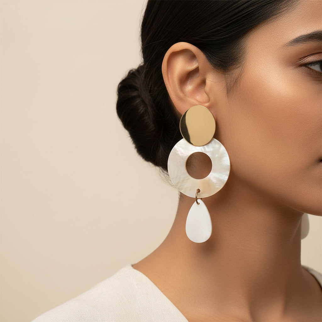Golden Curve- Marble texture Dangler earrings