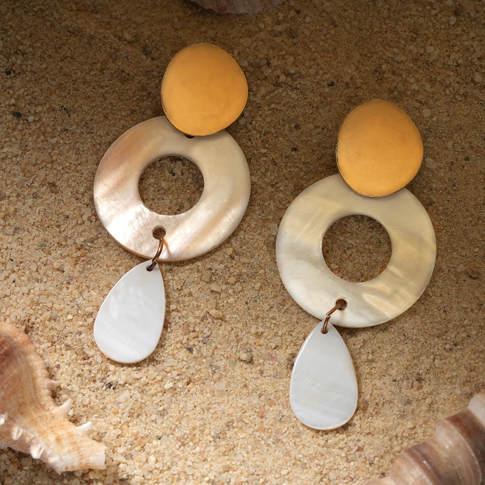 Golden Curve- Marble texture Dangler earrings