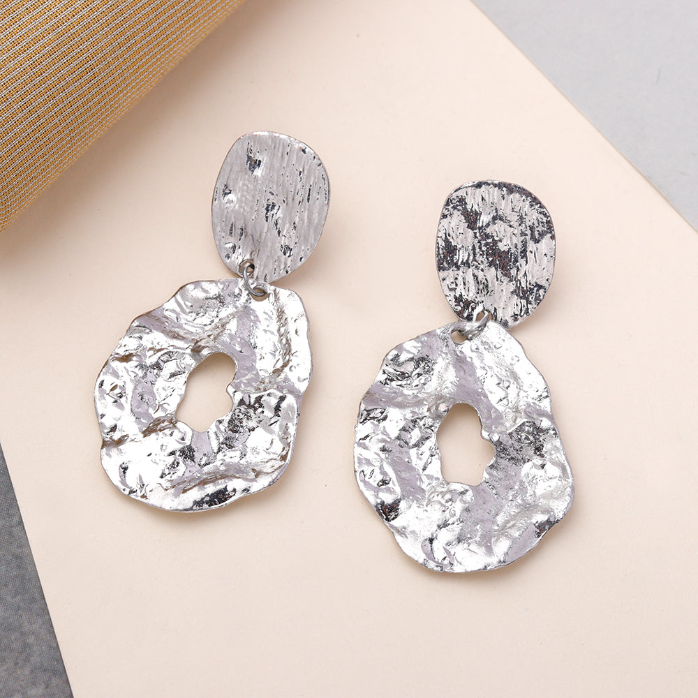Lunar Glow- Metallic silver dangler earrings