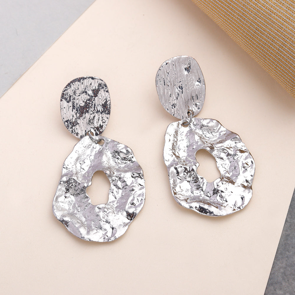 Lunar Glow- Metallic silver dangler earrings