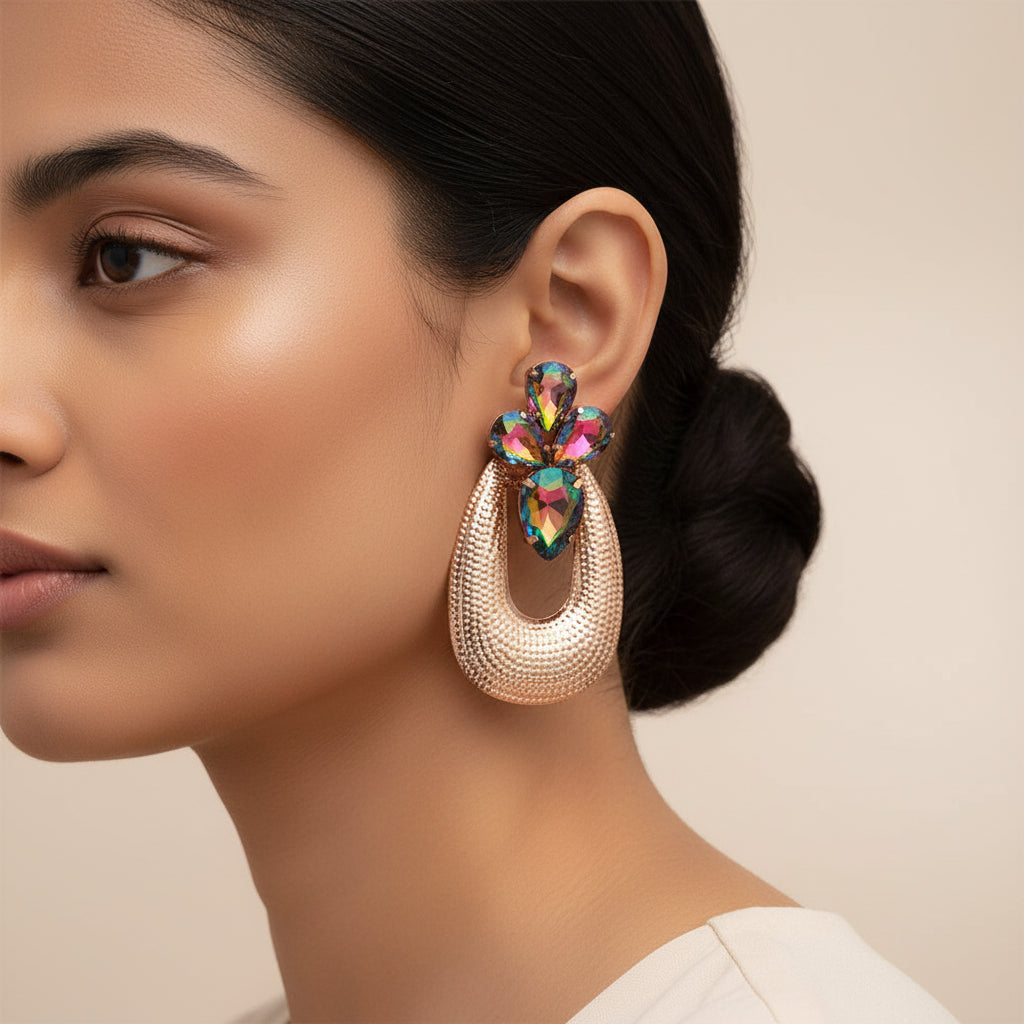 Shiny Plume- Stone studded Dangler earrings