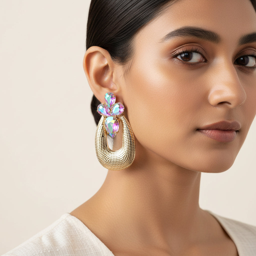 Shiny Plume- Stone studded stud earrings