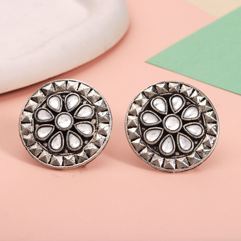 Silver drops- Stone studded stud earrings
