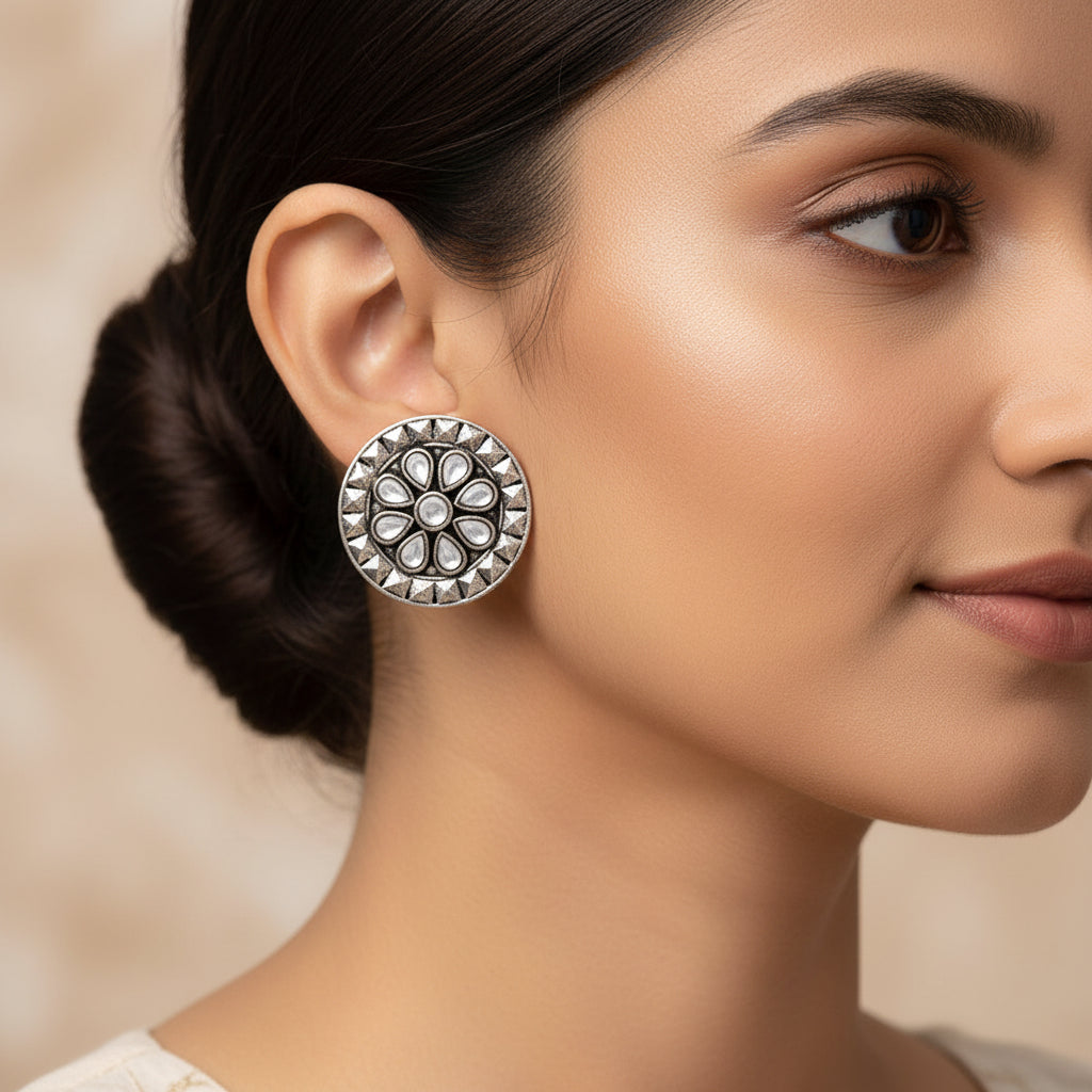 Silver drops- Stone studded stud earrings
