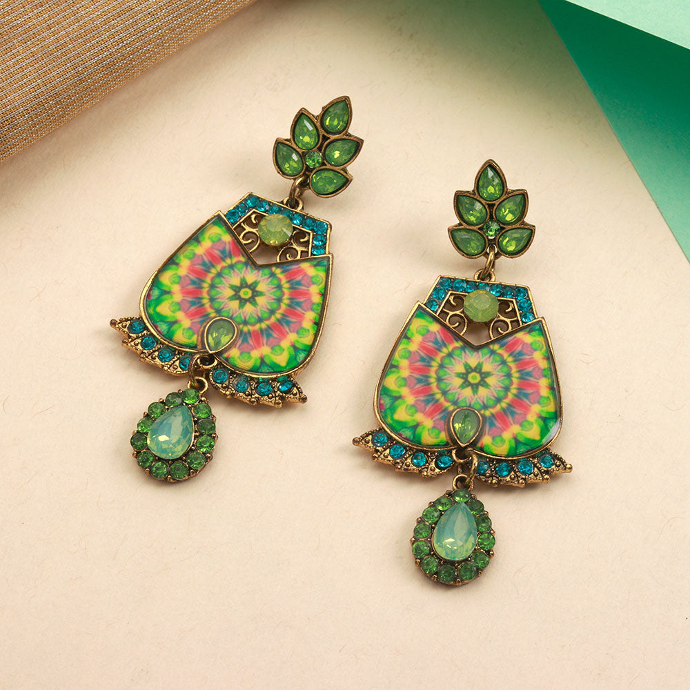 Grace in green- Hand painted dangler earrings