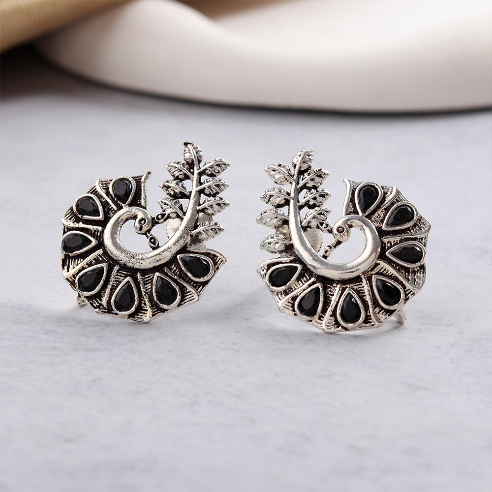 Peacock pearl- Stone syudded peaccock shaped studs earring