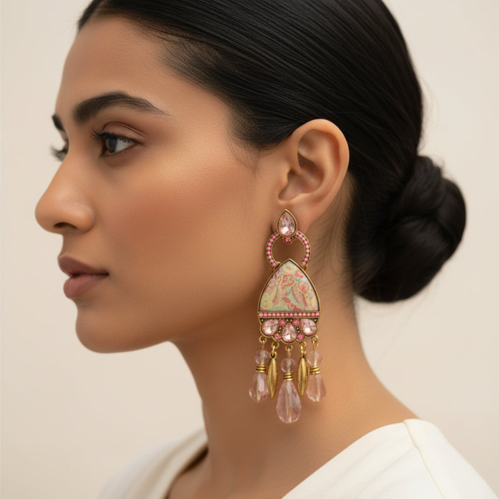 Stone strands: Hanging stones Hand painted dangler Earrings