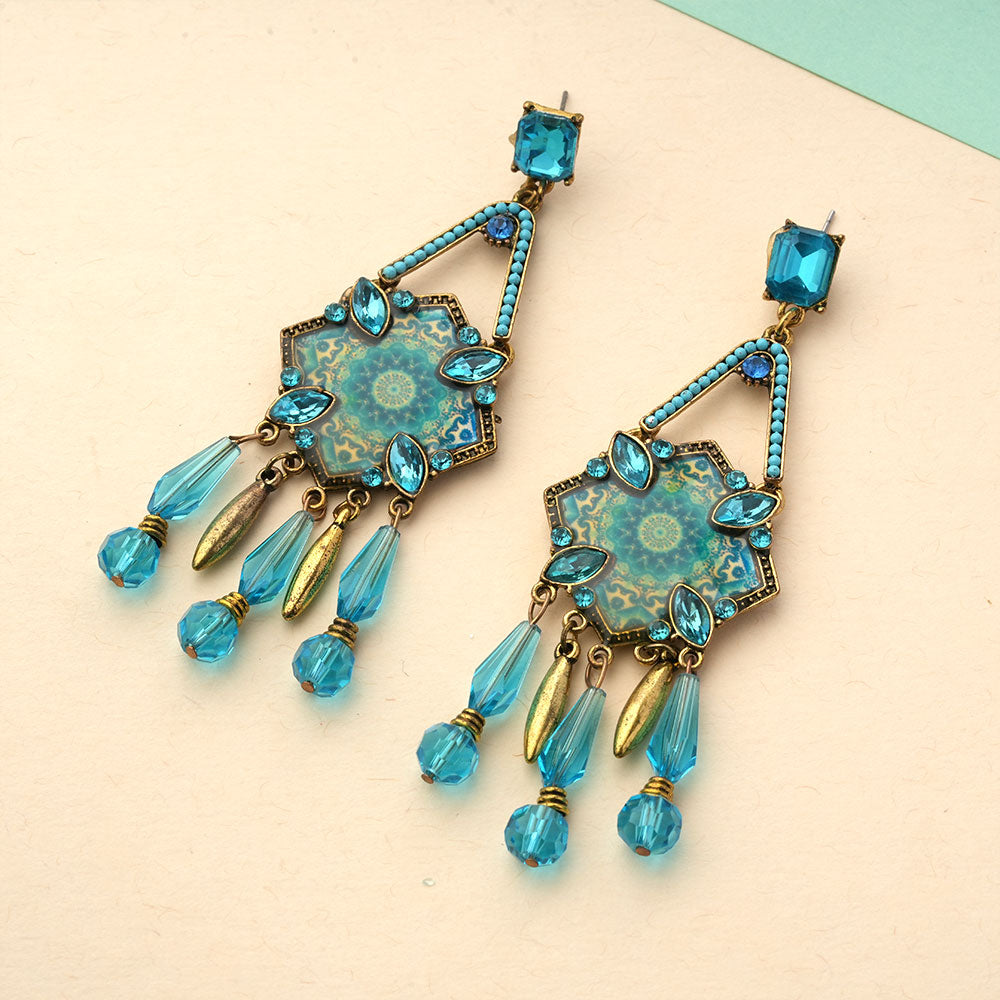 Wonder Waves- Hanging stones hand painted dangler earrings