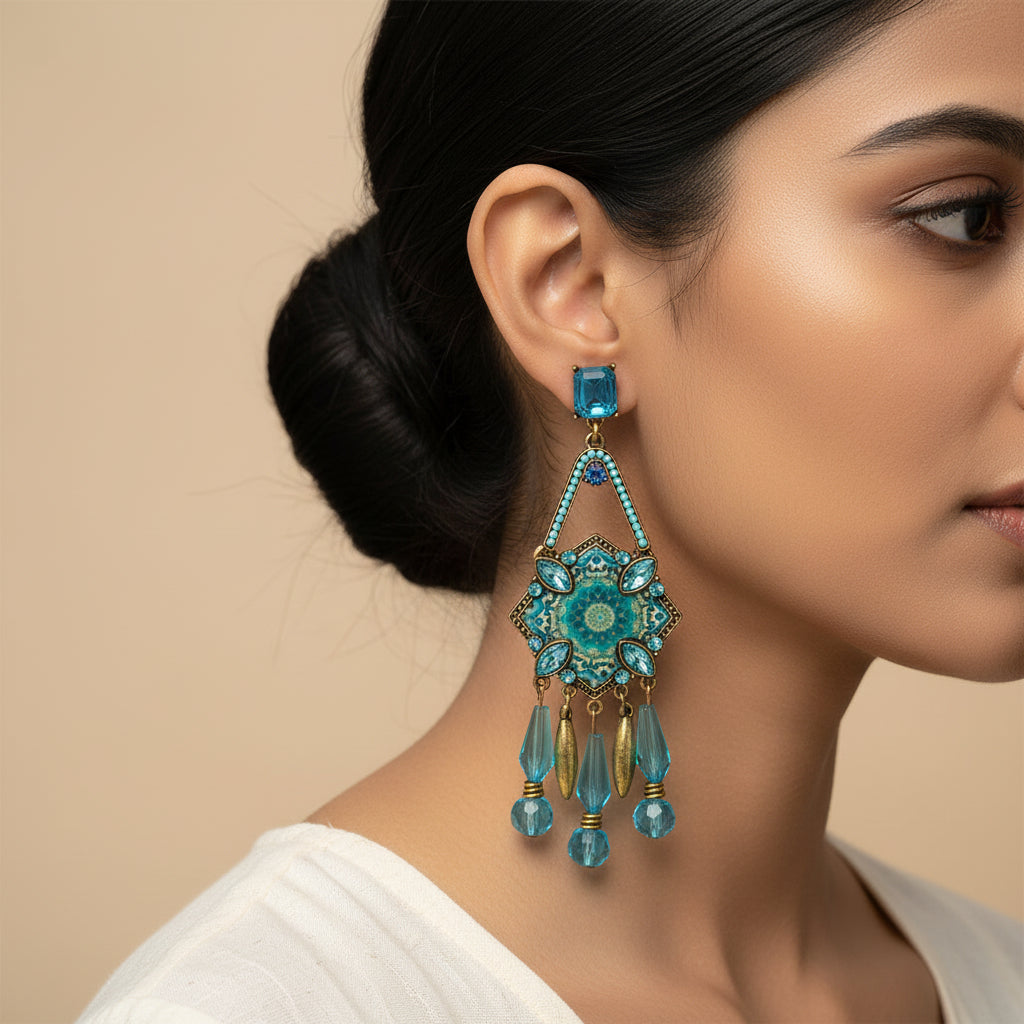 Wonder Waves- Hanging stones hand painted dangler earrings
