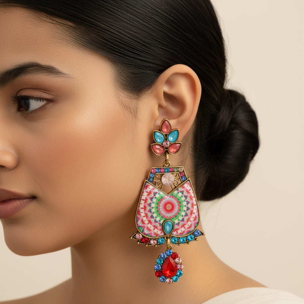 Colour Rus- Colorful stone studded Dangler Earrings