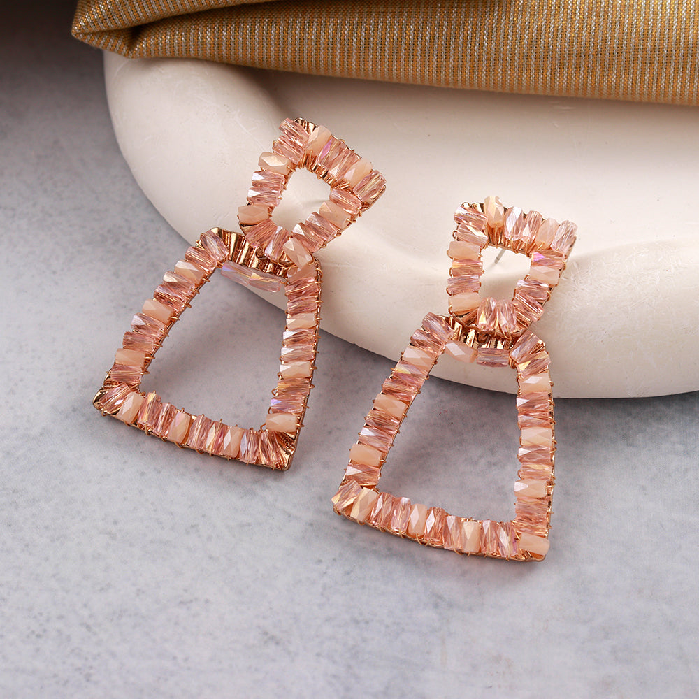 Pop Thread- Stone studded dangler earrings(Orange)