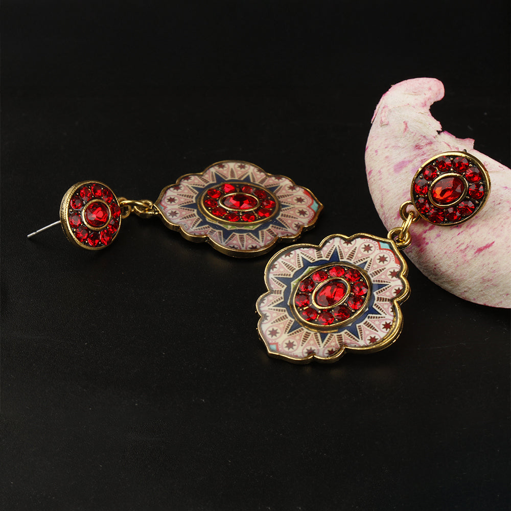 Mystic mirror- Hand painted stone studded dangler earrings