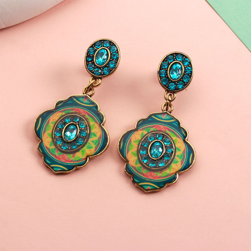 Mystic mirror- Hand painted stone studded dangler earrings