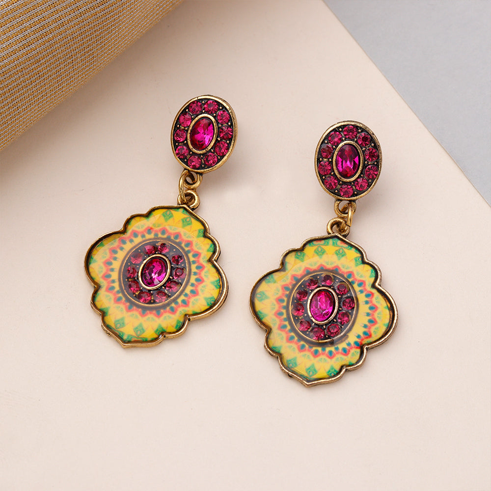 Mystic mirror- Hand painted stone studded dangler earrings