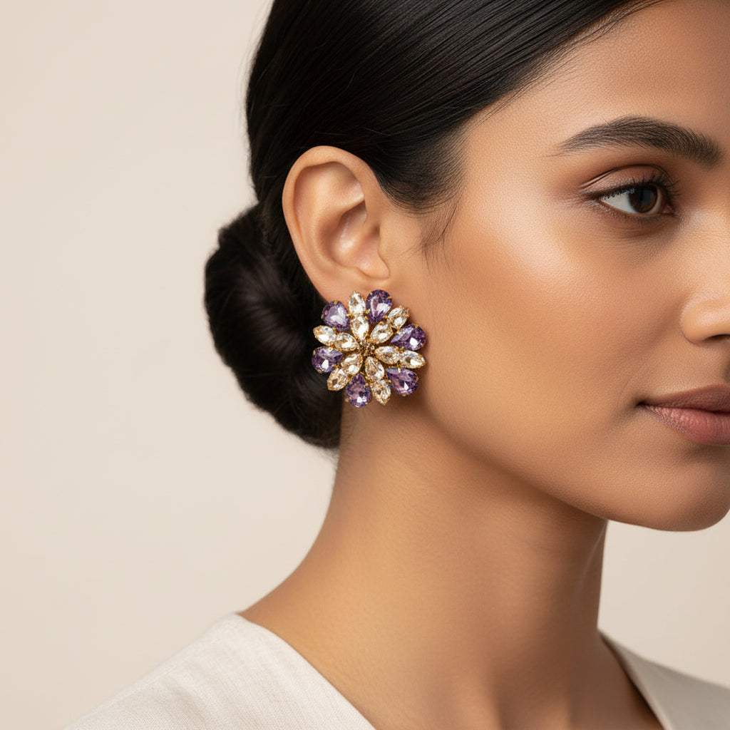 Royal bloom- Stone studded Stud earrings