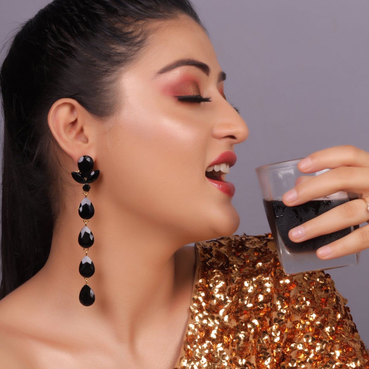 Night drops- Stone studded dangler earrings