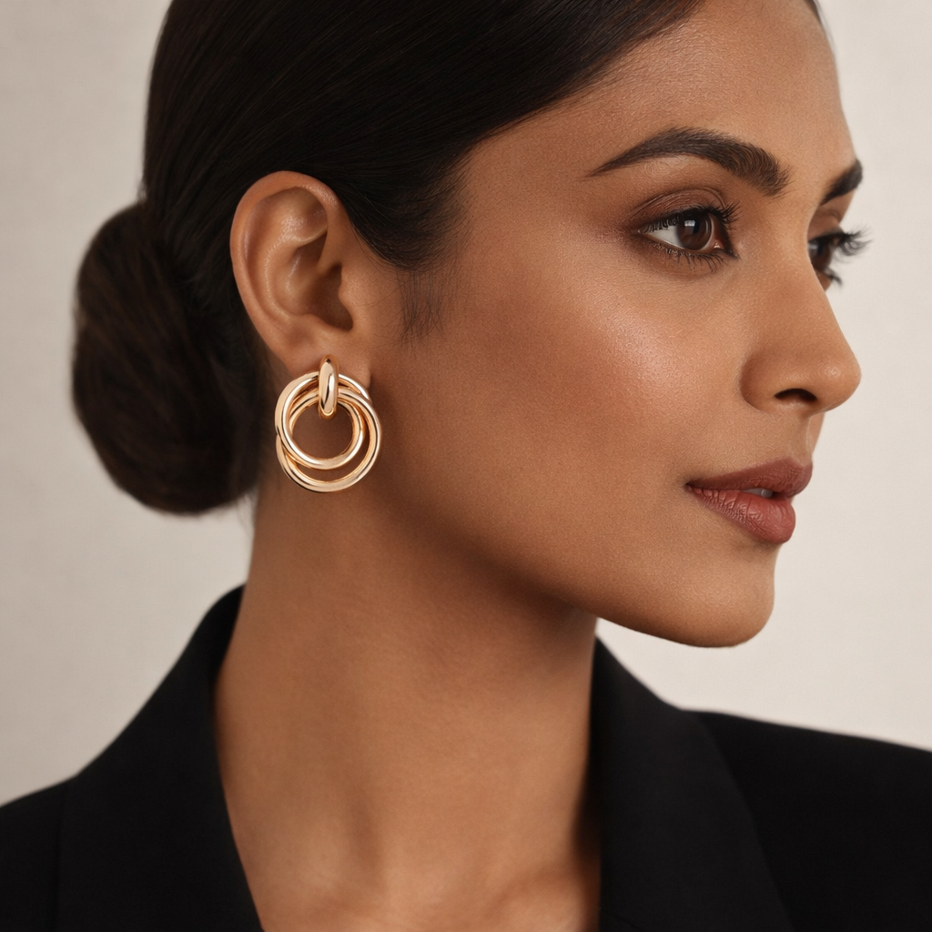 Sleek spiral- Golden rings Stud Earrings