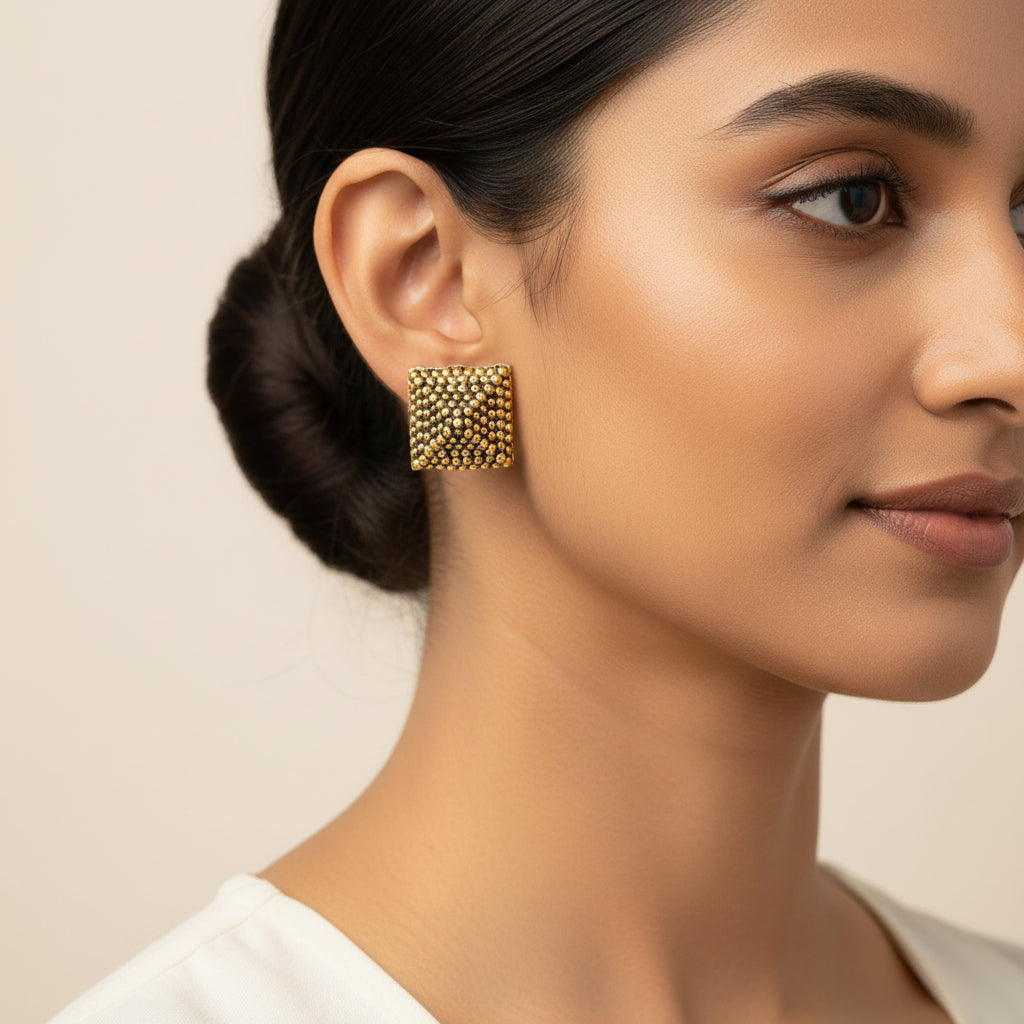 Pearl Pile- Golden stud earrings
