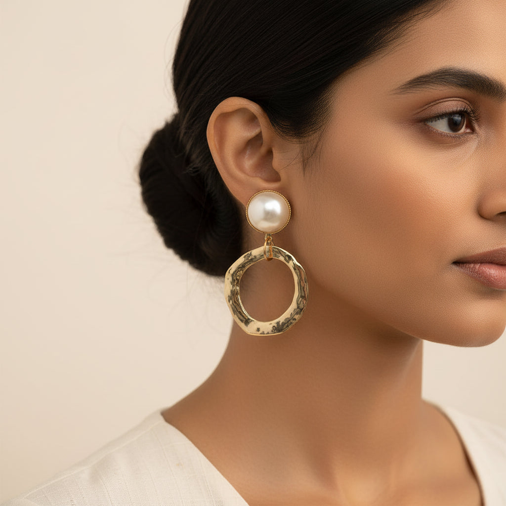 Happy Gypsy- Sone studded metallc dangler earrings