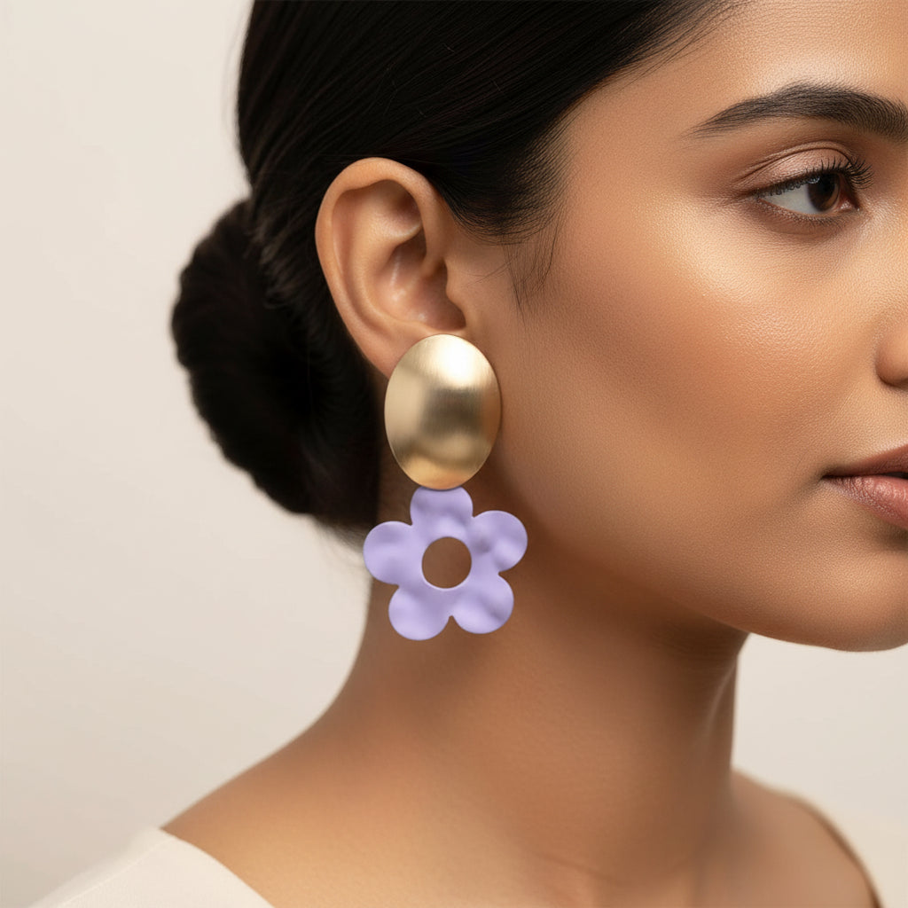 Flower and stone- Flloral stud earrings